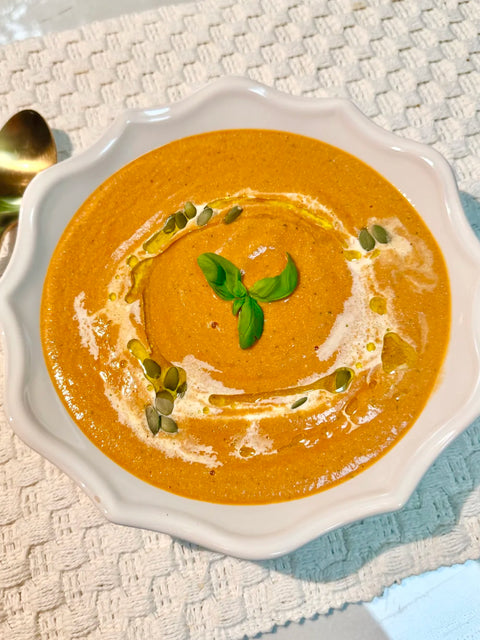 Creamy High Protein Roasted Tomato Basil Soup